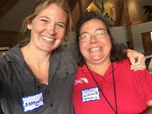 Kimimi Ashley, Payroll Clerk, and Amy Schlatter, Marketing Manager, after a donut binge.